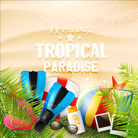 Tropical paradise holiday with orange background vector 05