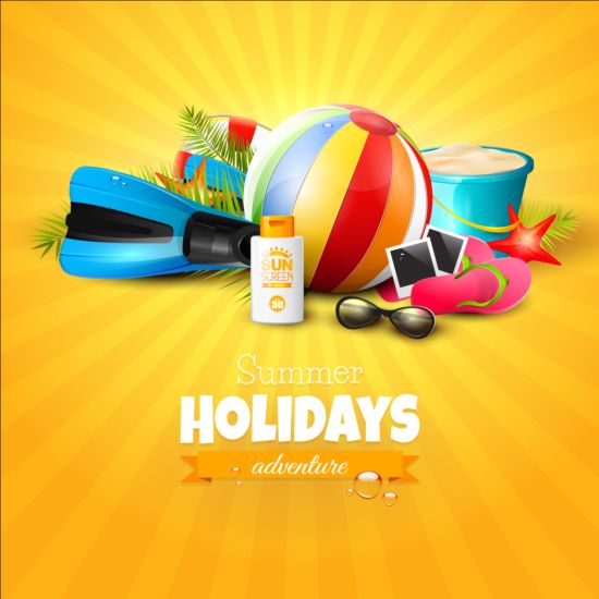 Tropical paradise holiday with orange background vector 06