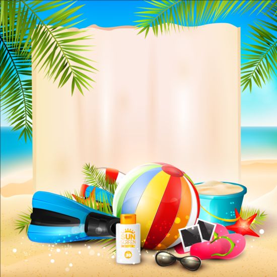 Tropical paradise summer holiday and paper background vector 02