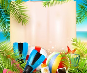 Tropical paradise summer holiday and paper background vector 04