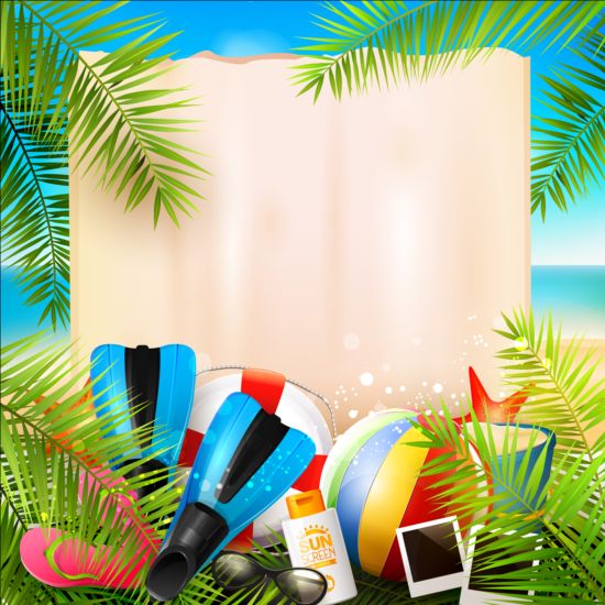 Tropical paradise summer holiday and paper background vector 04