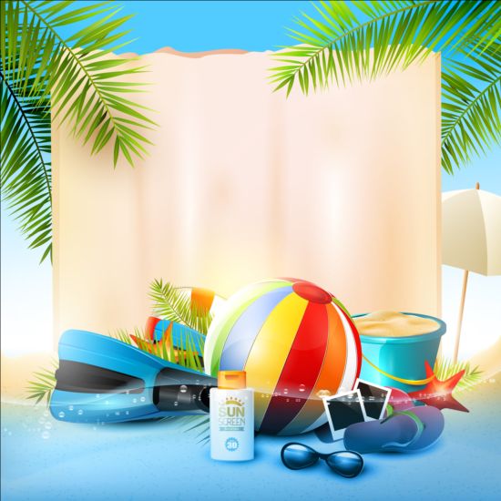Tropical paradise summer holiday and paper background vector 07