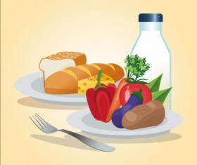 Vegetables with bread and fork vector