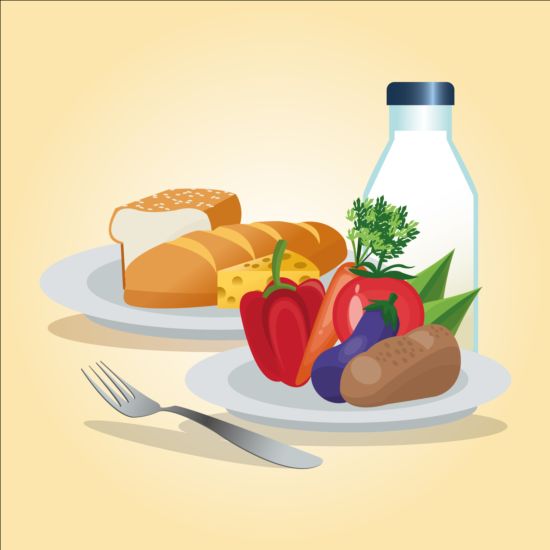 Vegetables with bread and fork vector