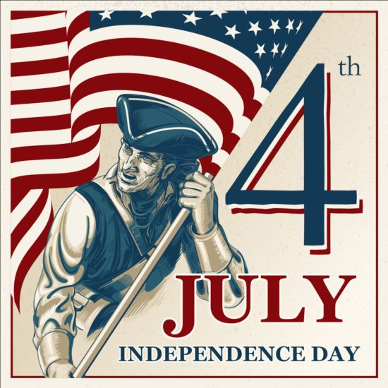 Vintage Independence day vector background 02