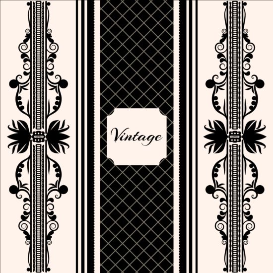 Vintage background with black floral vector 03
