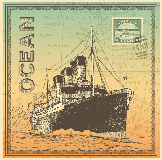 Vintage ocean steamship background vector