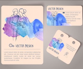 Vintage watercolor cards with tags vectors material 03