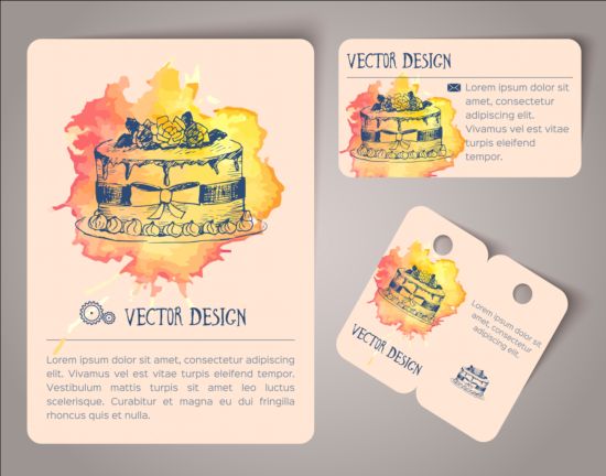 Vintage watercolor cards with tags vectors material 04