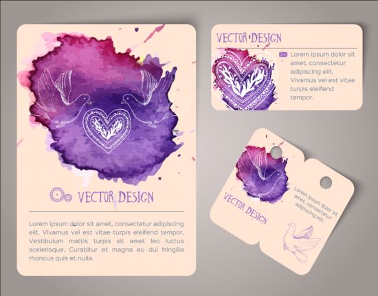 Vintage watercolor cards with tags vectors material 06