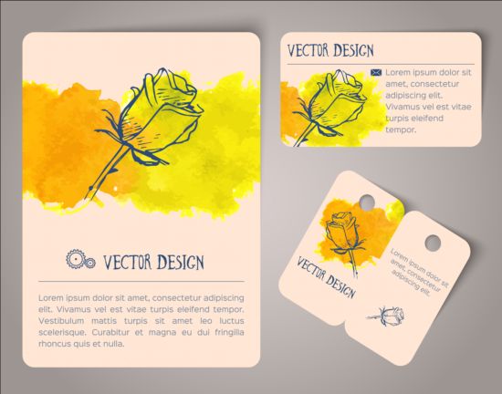 Vintage watercolor cards with tags vectors material 07