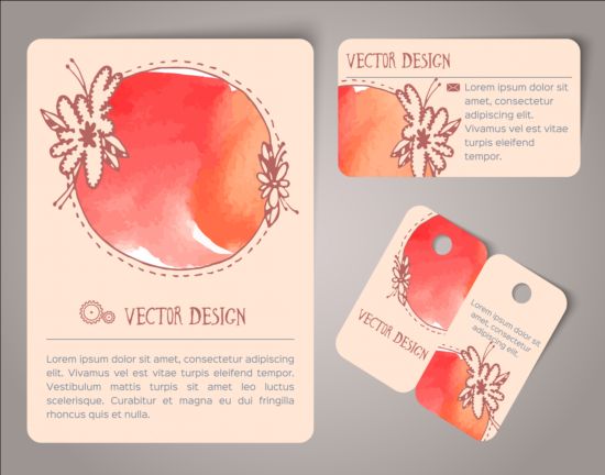 Vintage watercolor cards with tags vectors material 08