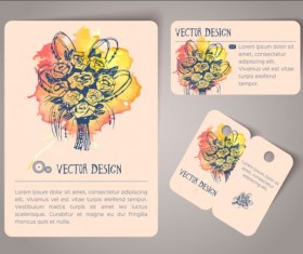 Vintage watercolor cards with tags vectors material 11