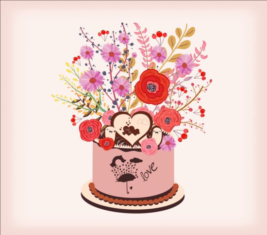Watercolor cake with flowers vector