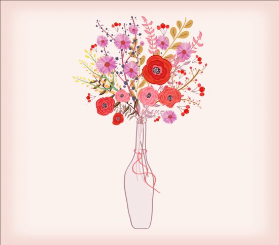 Watercolor flowers with bottle vector
