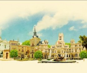 Watercolor madrid pano vector