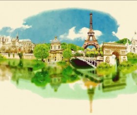 Watercolor paris pano vector