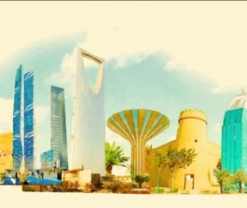 Watercolor riyadh pano vector