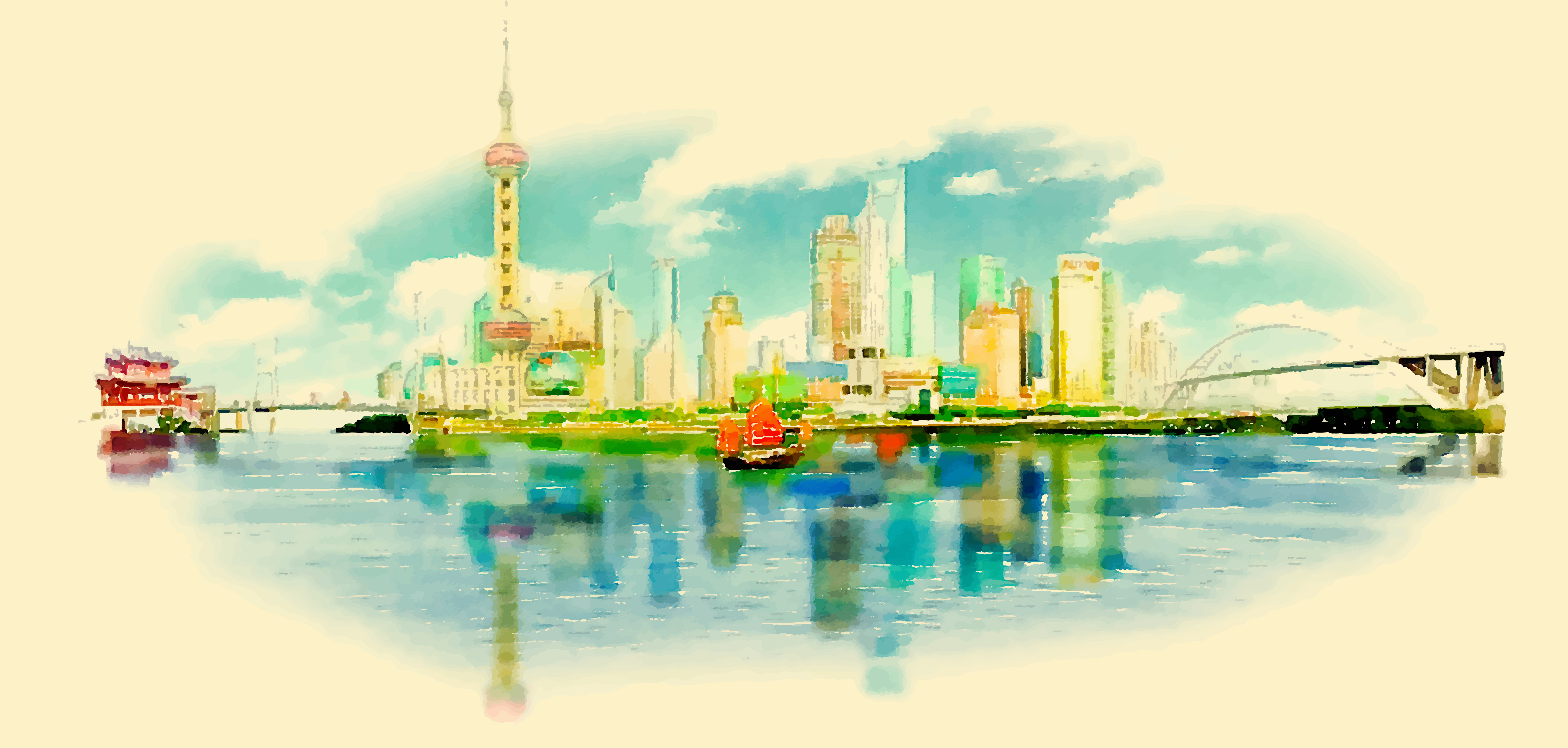 Watercolor shanghai pano vector