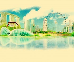 Watercolor singapor vector