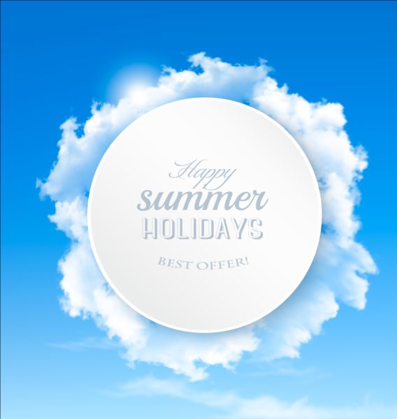White cloud frame with blue sky background vector