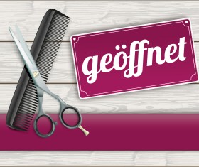 Wood background with scissors comb vector 01