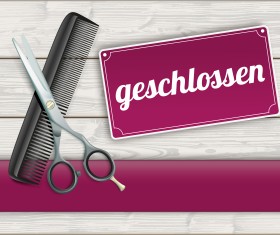 Wood background with scissors comb vector 02