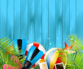 blue wood backgroun with summer holidays vector