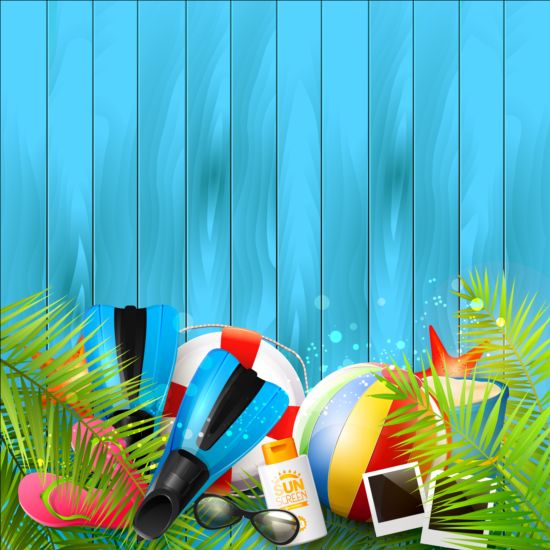 blue wood backgroun with summer holidays vector
