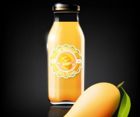 mango juice and glass bottle vector