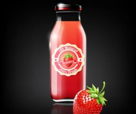 strawberry juice and glass bottle vector
