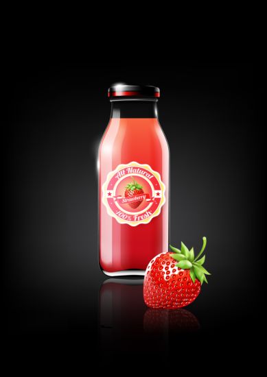 strawberry juice and glass bottle vector