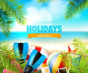 tropical paradise beach with sea background vector 01