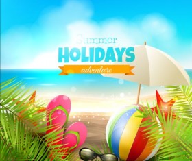 tropical paradise beach with sea background vector 02