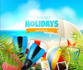 tropical paradise beach with sea background vector 03