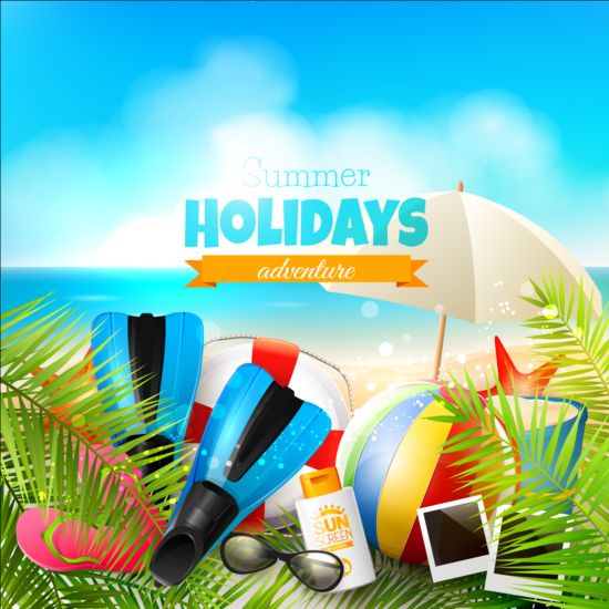 tropical paradise beach with sea background vector 03