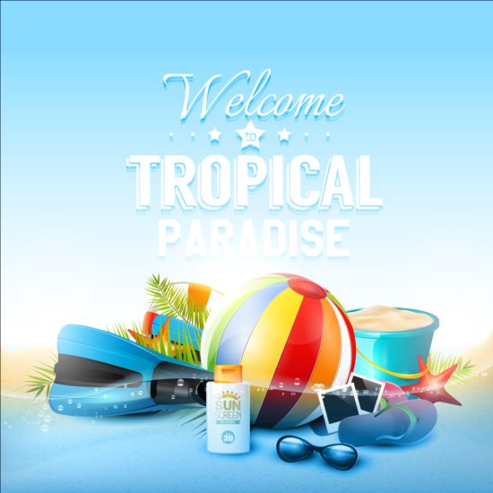 tropical paradise with blue background vector