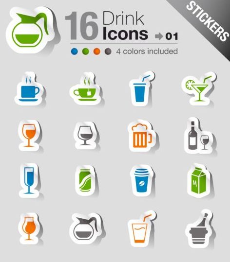 16 Kind drink icons stickers