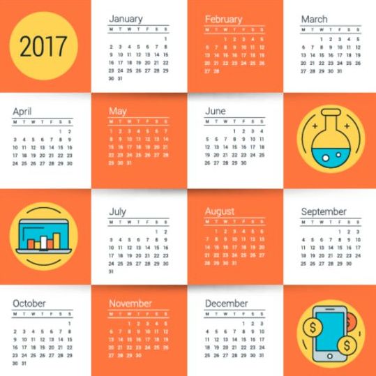 2017 Grid calendar vector material 01