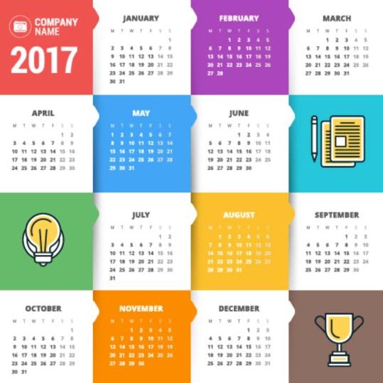 2017 Grid calendar vector material 02