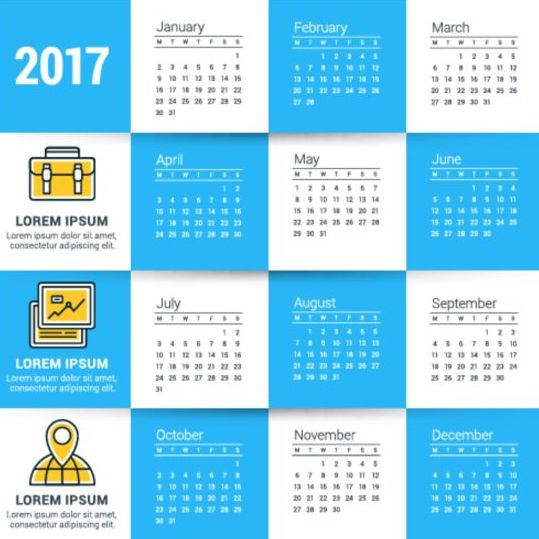 2017 Grid calendar vector material 05