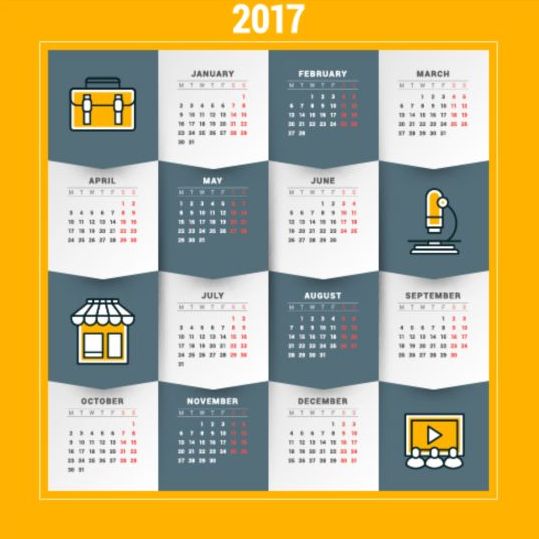 2017 Grid calendar vector material 07