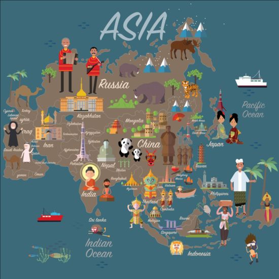 Asia map with infographic vector