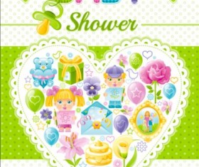 Baby shower card with heart vector 01