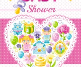 Baby shower card with heart vector 02