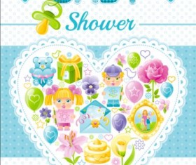 Baby shower card with heart vector 03