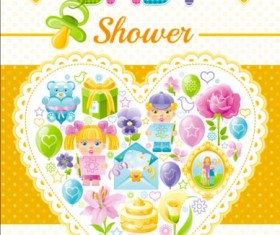 Baby shower card with heart vector 04
