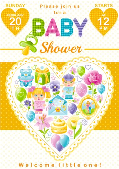 Baby shower card with heart vector 04