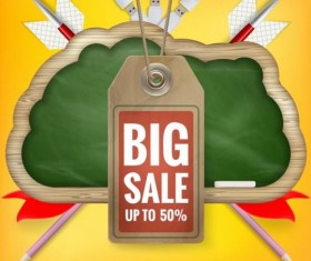 Back to school background with sale tag vector 01