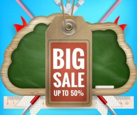 Back to school background with sale tag vector 02